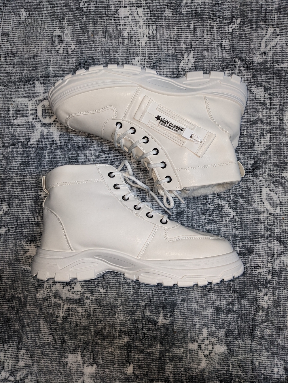 White Chunky Fleece Lined Combat Boots Size 42
